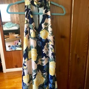 Floral summertime blue and yellow shift dress